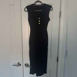 Zara Black Midi Dress with Gold Buttons